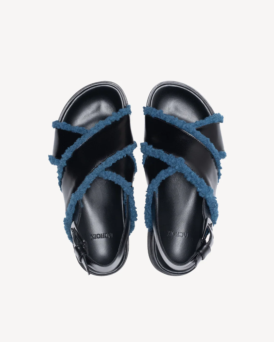Furry Crossed Sandals Black - Image 3